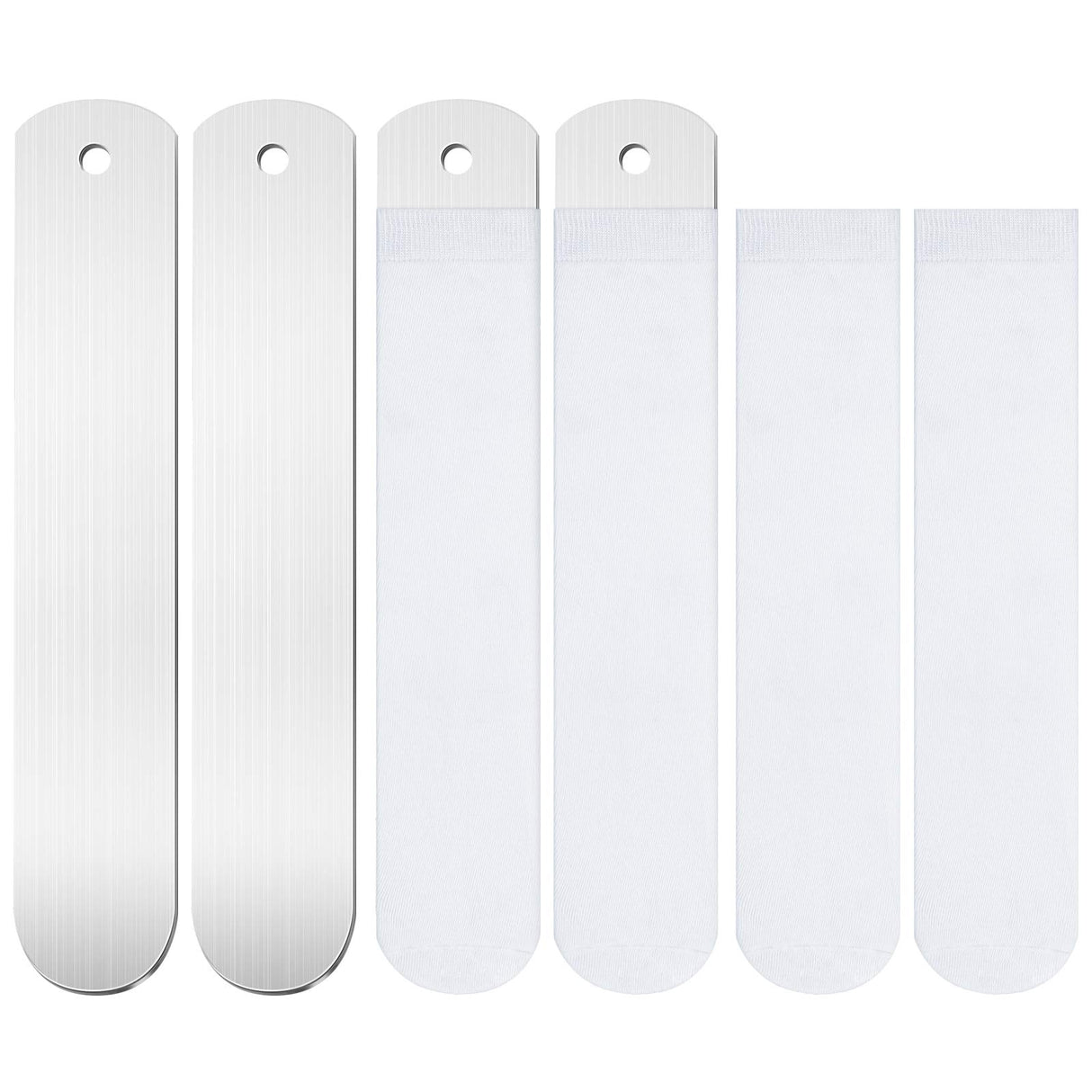 Coume 4 Pieces Sublimation Blank Socks Set, Including 2 Pieces Metal Straight Style Sock Jigs, 2 Pairs Sublimation Blank Socks for Heat Press Transfer Dye Sublimation Printing DIY Pattern Designs Coume