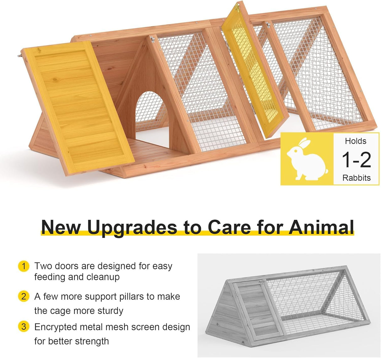 Kecreque Outdoor Chicken Coop Wooden A-Frame Small Animal Cage Rabbit House Quail Cages with Outdoor Runs & Ventilated Wire Fence Suitable for Garden Backyard Farms 47 x 18 x 19.5 in Kecreque