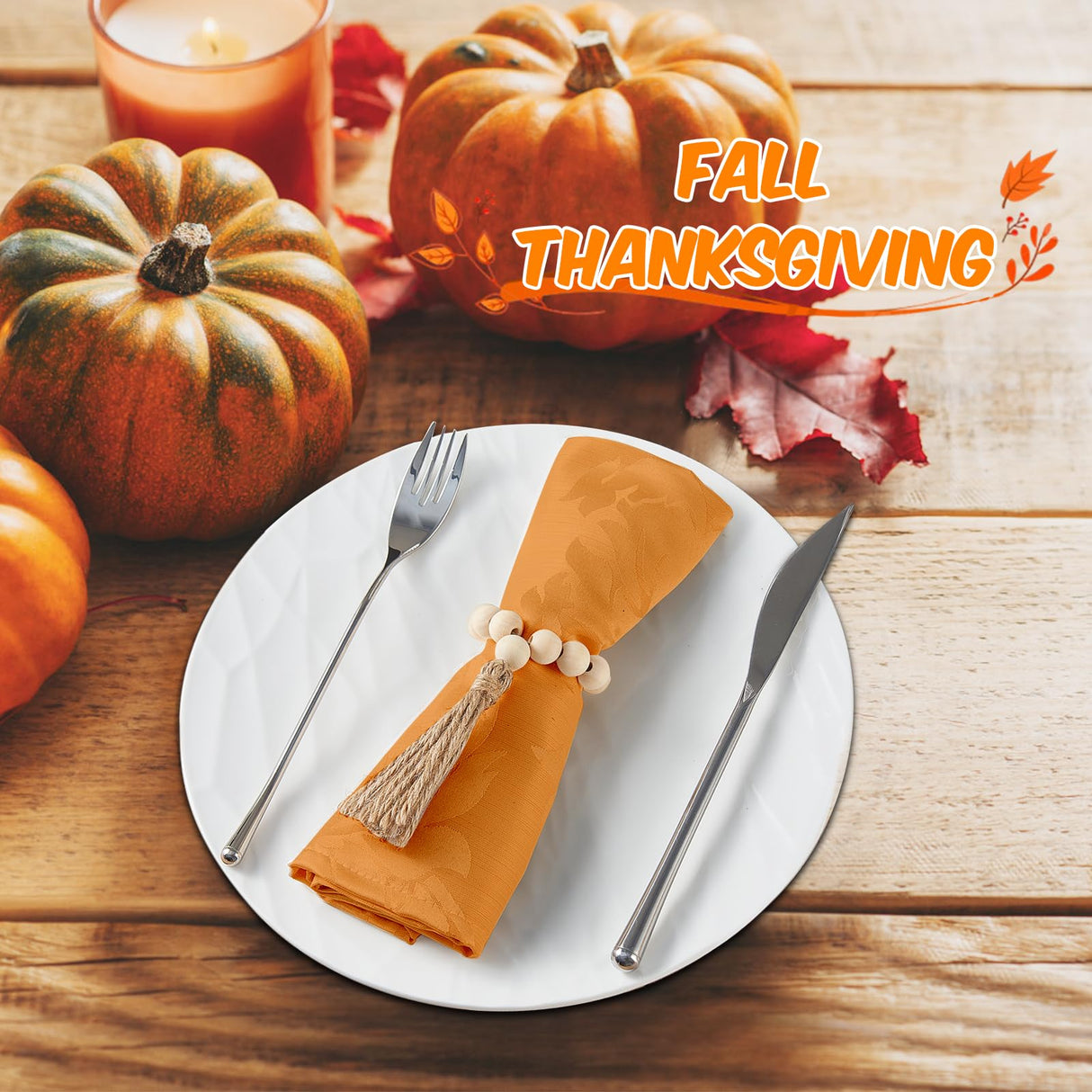 Napkin Rings Set of 6, Wooden Napkin Rings, Wood Bead Napkin Rings for Table Decor, Fall Thanksgiving Farmhouse Napkin Rings for Boho Table Decor, Spring Banquet, Wedding, Holiday Dinner Party, Easter APTWOW