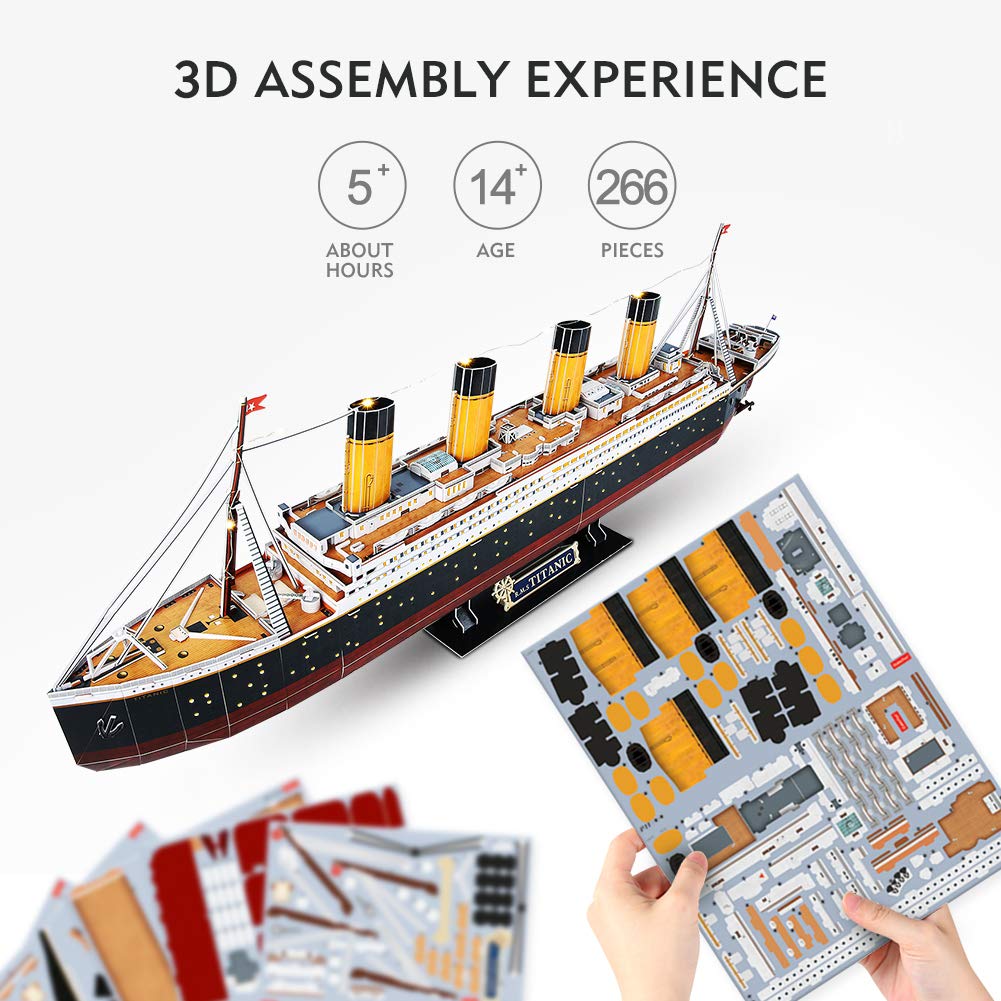 CubicFun Titanic 3D LED Puzzles for Adults 88 CM 266 Pieces,Titanic Toys for Adults Teens, Home Decor Birthday Gifts Adults Easter Gifts Teacher Gifts CubicFun