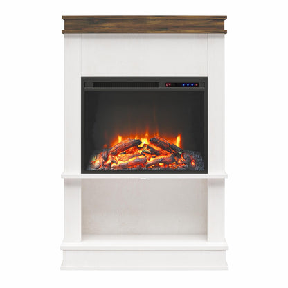 Ameriwood Home Mateo Electric Fireplace with Mantel & Open Shelf, 30", Ivory Oak