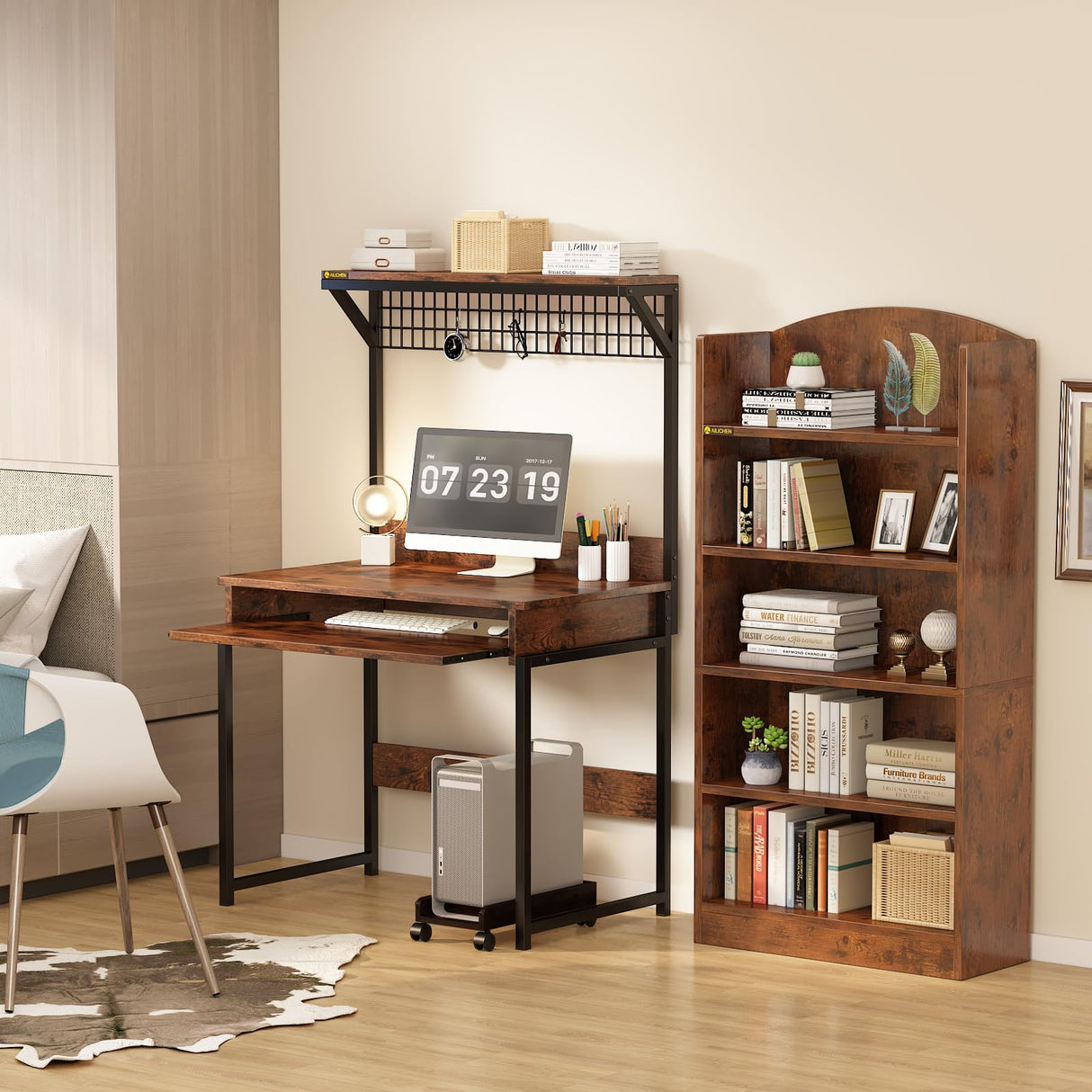 ALISENED 31.5" Computer Desk with Hutch, Office Desk Study Table Writing Desk Workstation PC Table for Home Office, Space Saving Design ALISENED