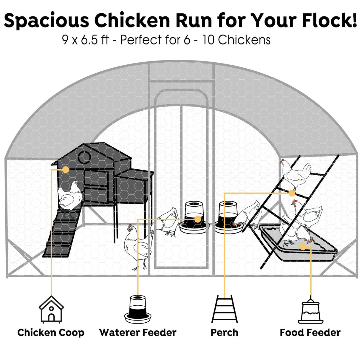 Veehoo Large Metal Chicken Coop for 6-10 Chickens, Walk-in Chicken Run Outdoor Duck Pens Rabbit Cage with Water-Resident and Anti-UV Cover for Outside,Backyard and Farm, 6.5' L x 9.8' W x 6.5' H Veehoo