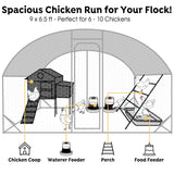 Veehoo Large Metal Chicken Coop for 6-10 Chickens, Walk-in Chicken Run Outdoor Duck Pens Rabbit Cage with Water-Resident and Anti-UV Cover for Outside,Backyard and Farm, 6.5' L x 9.8' W x 6.5' H Veehoo