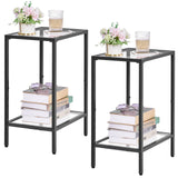 HOMSHO Side Tables Set of 2, End Tables with Tempered Glass, 2-Tier Nightstands with Storage Shelves, Slim Sofa Tables for Living Room, Bedroom, Modern Style, 11.8" D x 15" W, Black HOMSHO
