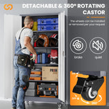 AFAIF Garage Cabinet with Wheels and Adjustable Shelves, Metal Garage Storage Cabinets with 2 Doors, Storage Caninet with Lock, Large Tool Cabnet for Workshop/Home/Office-(Gray White 75”H) AFAIF