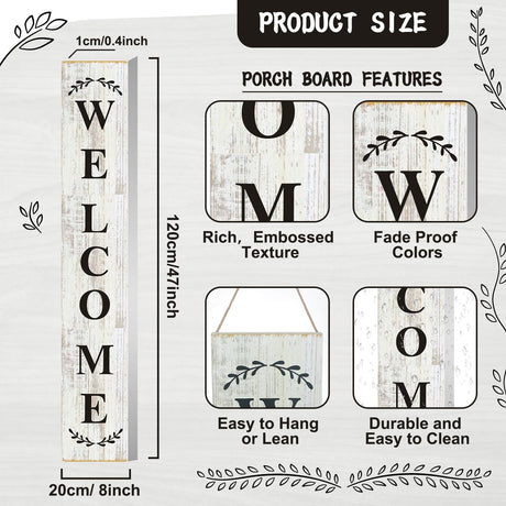 47.2 x 7.8 Inches Welcome Sign for Front Door Welcome Sign for Front Porch Standing Farmhouse Porch Signs Outdoor Tall Welcome to Our Home Sign Decorations Outdoor Welcome Signs for Porch(Welcome) Suzile