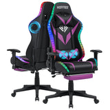 HOFFREE Gaming Chair with Bluetooth Speakers and Led Lights Massage Vide Game Chairs with Footrest Reclining Computer Gamer Chair Purple and Black HOFFREE