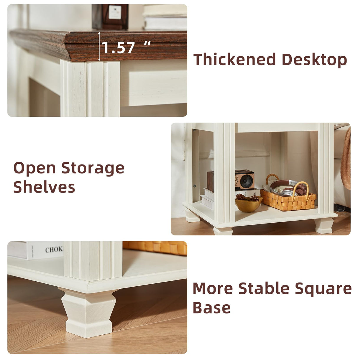 Farmhouse End Table with 2-Tier Storage Shelf, 22.8 inch Side Table for Living Room,Modern Nightstand,Small Bedside Table for Bedroom,White SAVOR LIFE