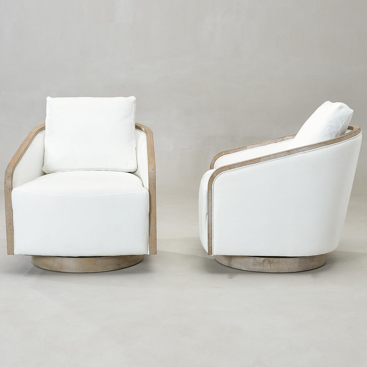 KINWELL 30" Wide Upholstered Swivel Barrel Chair Set of 2, FSC Certified Fully Assembled Fabric Swivel Accent Armchair for Living Room, Bedroom (Pearl White) KINWELL