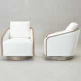 KINWELL 30" Wide Upholstered Swivel Barrel Chair Set of 2, FSC Certified Fully Assembled Fabric Swivel Accent Armchair for Living Room, Bedroom (Pearl White) KINWELL