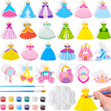 Seenelling 24 Set Princess DIY Painting Kit Ceramic to Paint Your Own Princess Dress Castle Statues Unpainted Plaster Figurines Brushes Acrylic Paints Bags Party Favor for Adults Girls Baby Shower Seenelling