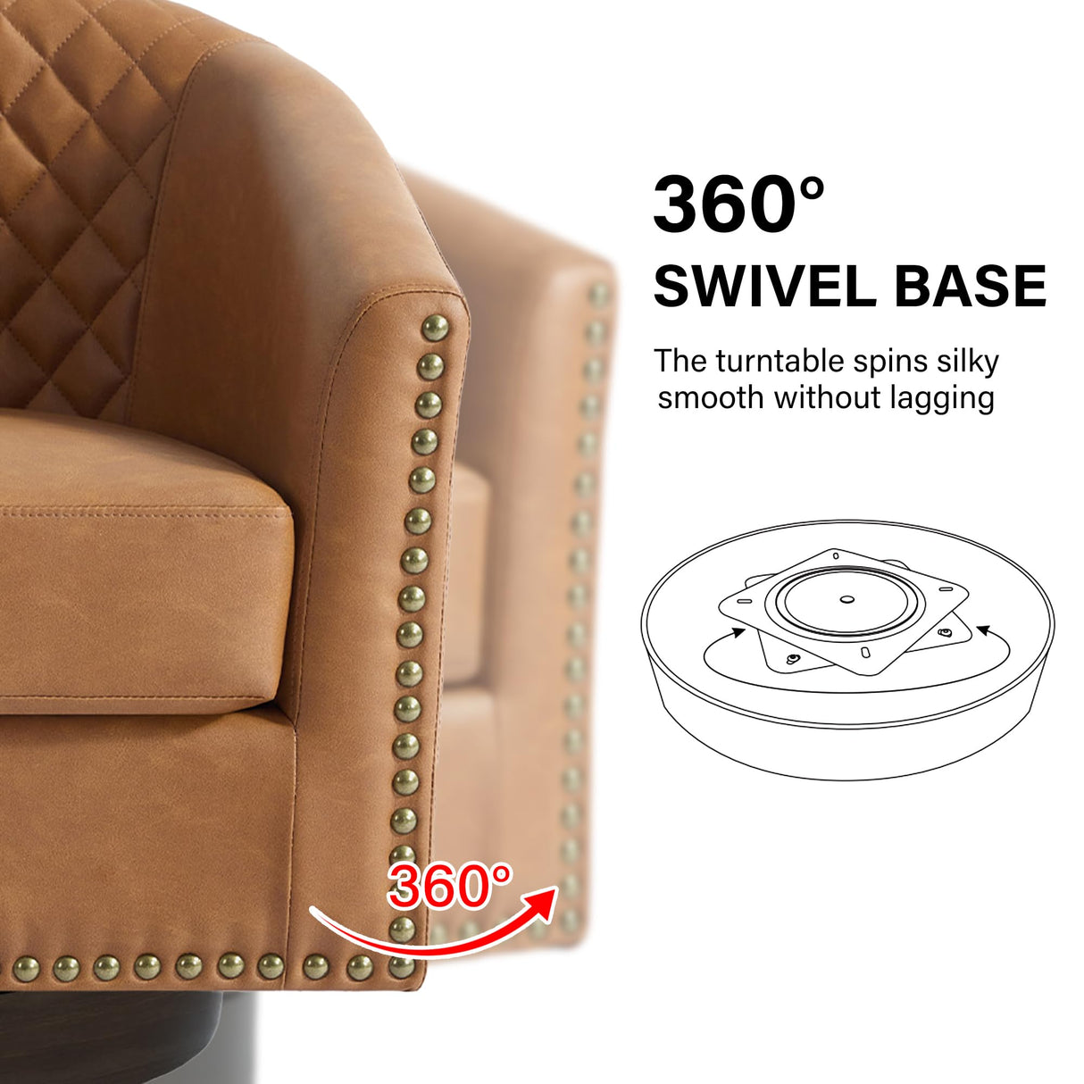 DREAMSIDEA Swivel Barrel Accent Chair, Comfy Modern Upholstered Round Faux Leather Arm Chair for Living Room, Bedroom（Coffee, Set of 2 DREAMSIDEA