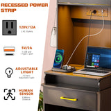 Gurexl 3 in 1 Vanity Desk with Human Sensor LED Light,Tall Makeup Vanity Set with 2 AC Outlets & USB-C,Make Up Vanity Desk with Flip-up Mirror,Jewelry Box,Cushioned Tool,2 Drawer,Bedroom Gurexl