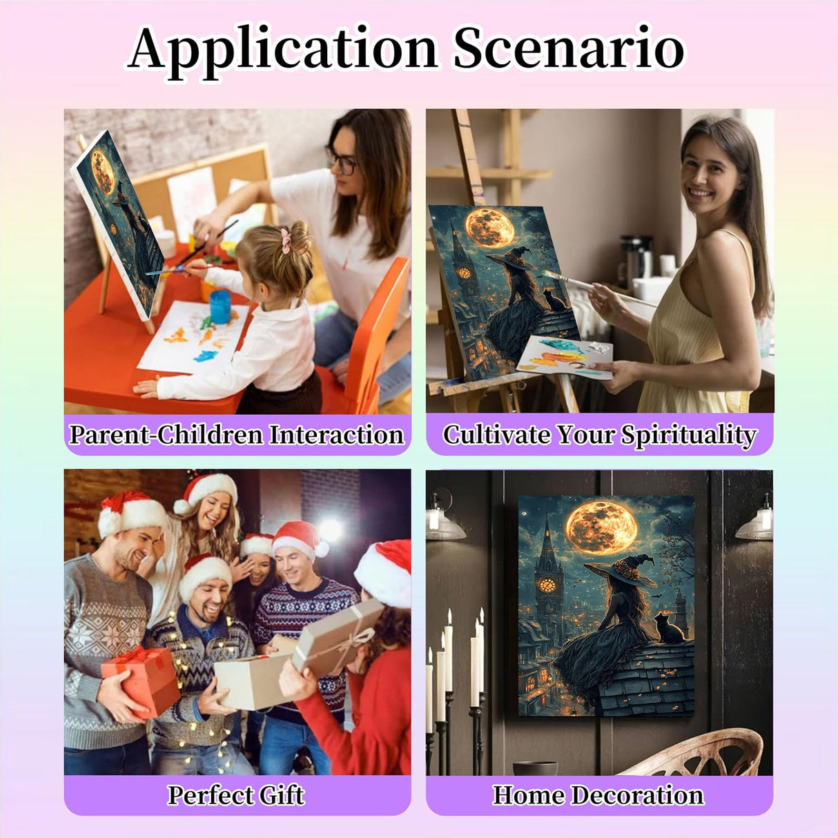 Gemozaic Halloween Paint by Numbers Kit for Adults - Witch Adult Paint by Number Kits on Canvas, Halloween Acrylic Oil Painting by Numbers Kits for Home Wall Decor 16X20 Inch Gemozaic