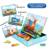 Toi Kids Magnet Toys Magnetic Jigsaw Puzzle Boxes with Game Board for Kids Ages 3-8, Preschool Tabletop Toy for Toddlers, Portable Travel Game, Vehicle Toi