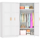 Greenvelly Metal Wardrobe Cabinet with Wooden Handle, 72" Metal Wardrobe Closet with Hanging Rods and Adjustable Shelves, Clothing Storage Closet Cabinet for Home, Office, Employee, Gym (White) Greenvelly