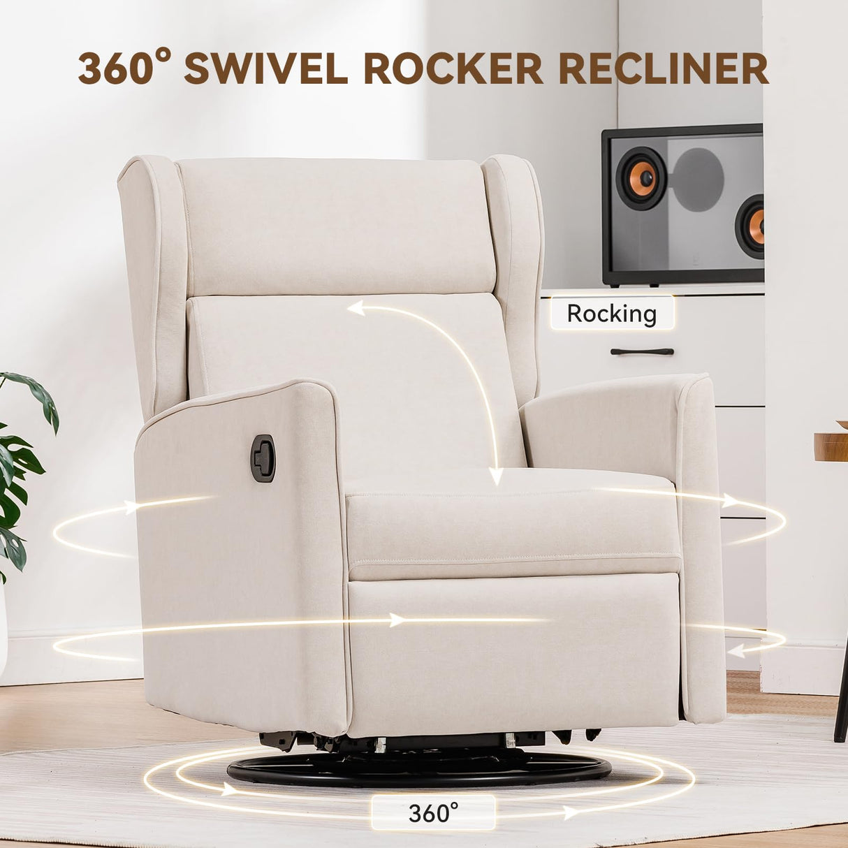 COMHOMA Rocking Recliner Chair,Swivel Glider Reclining Single Sofa Manual Rocker Recliners,Nursery Rocking Chairs with Upholstered Seating for Living Room Office(Beige) COMHOMA