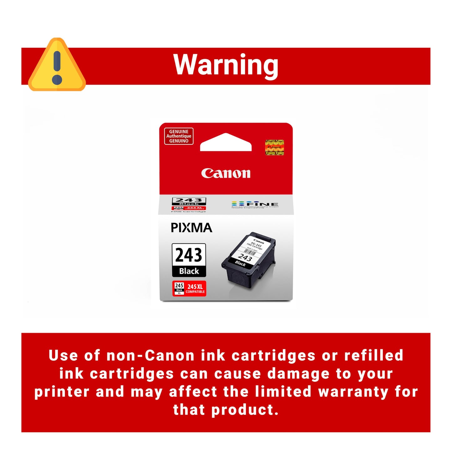 Canon PG-243 Genuine Black Ink Cartridge, Compatible with iP2820, MX492, MG2420/2520/2920/2922/2924/3020/2525, TS3120/302/302a/202/4520/3320