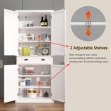 Elegant White Freestanding Kitchen Pantry Cabinet with Adjustable Shelves and Drawer GOAWGO