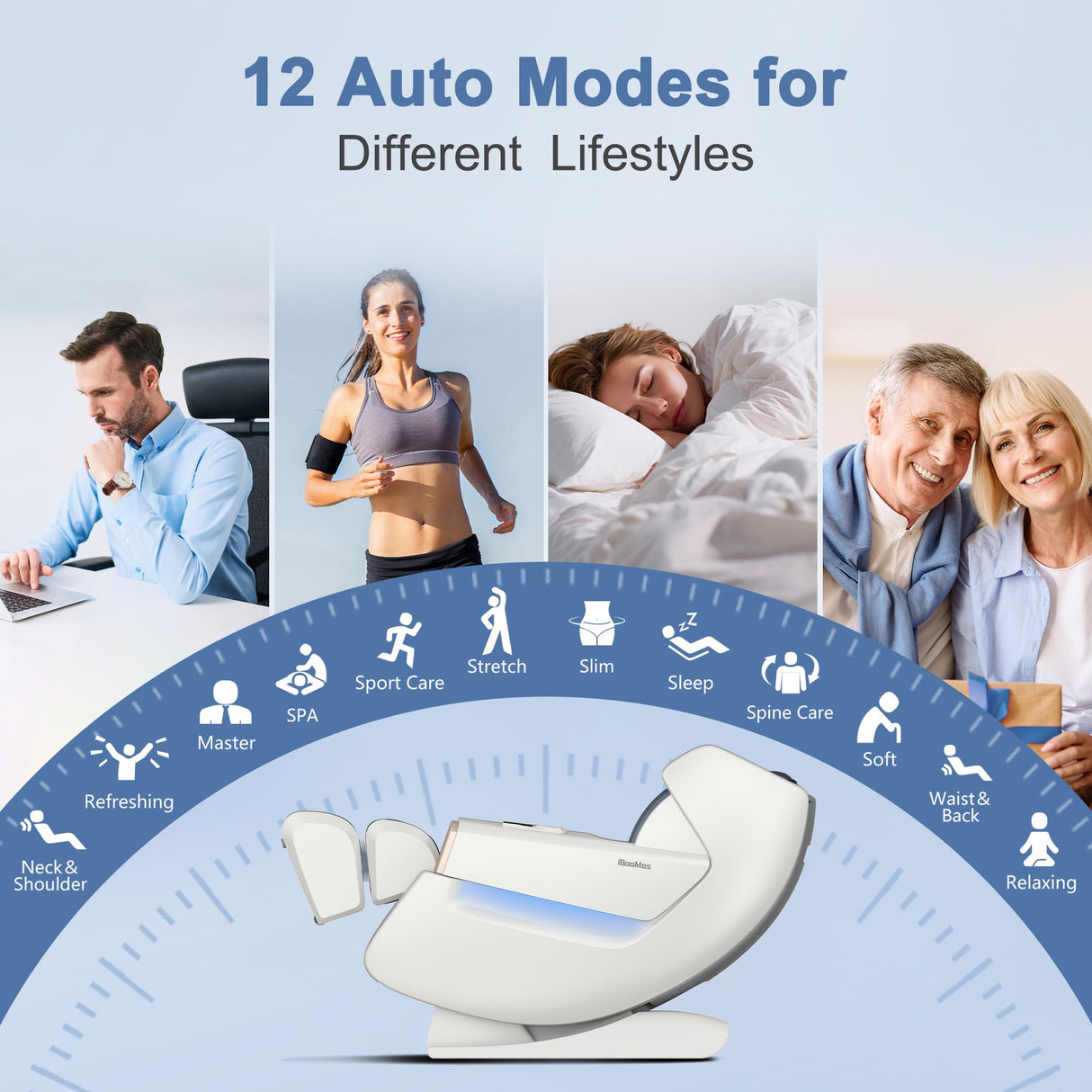 iBooMas 2025 Massage Chair Full Body, Zero Gravity Massage Chair Recliner with SL-Track, Upgraded Auto-Extend Footrest, Foot Rollers, App Favorite Function, Body Scan, Airbags, Heat(White+Grey) iBooMas