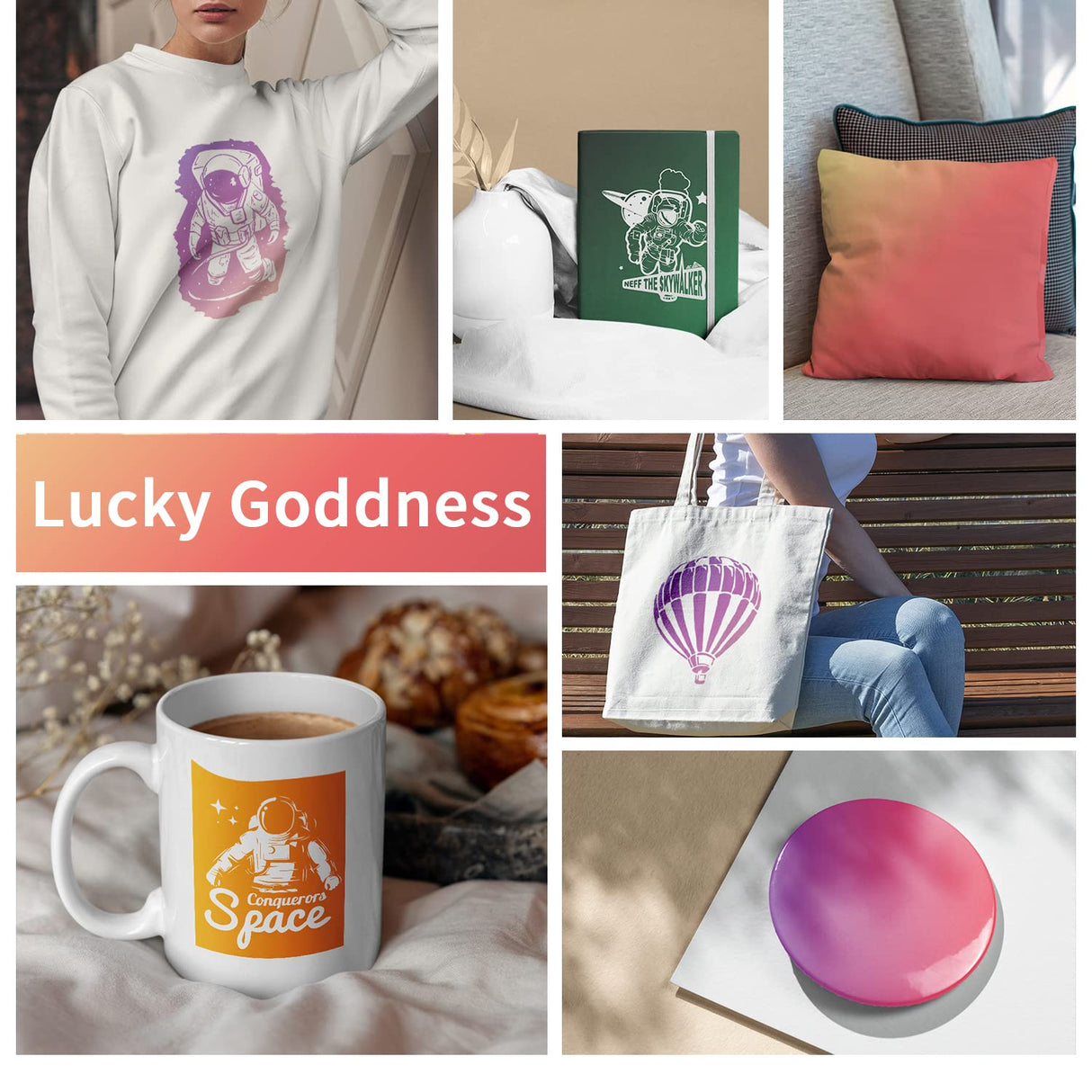 Transfer Sheets-Sublimation Heat Transfer Vinyl Sheets for Heat Press Machine,4x5inch Gradient Transfer Sheets for Mug Tumbler T-Shirt Tote Bag,10 Sheets Lucky Goddness