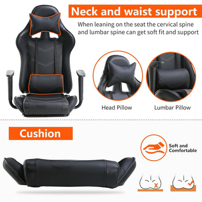 Gaming Chair, High Back PU Leather Gaming Chairs Computer Chair with Headrest & Lumbar Support, Height Adjustable Wide Seat Gamer Chair Gaming Chairs for Adults, Game Chair with Footrest & Armrest