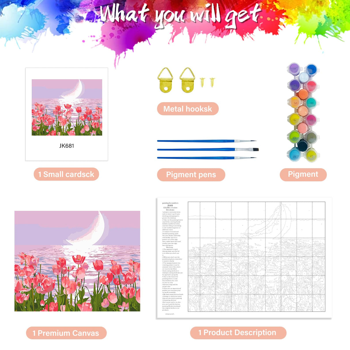 SANYUN Paint by Numbers Kit for Adults Beginners,Pink Tulips Painting by Numbers,Flowers & Moon Easy Acrylic on Canvas, Suitable for Home Wall Decor and Gifts 20x16inch SANYUN