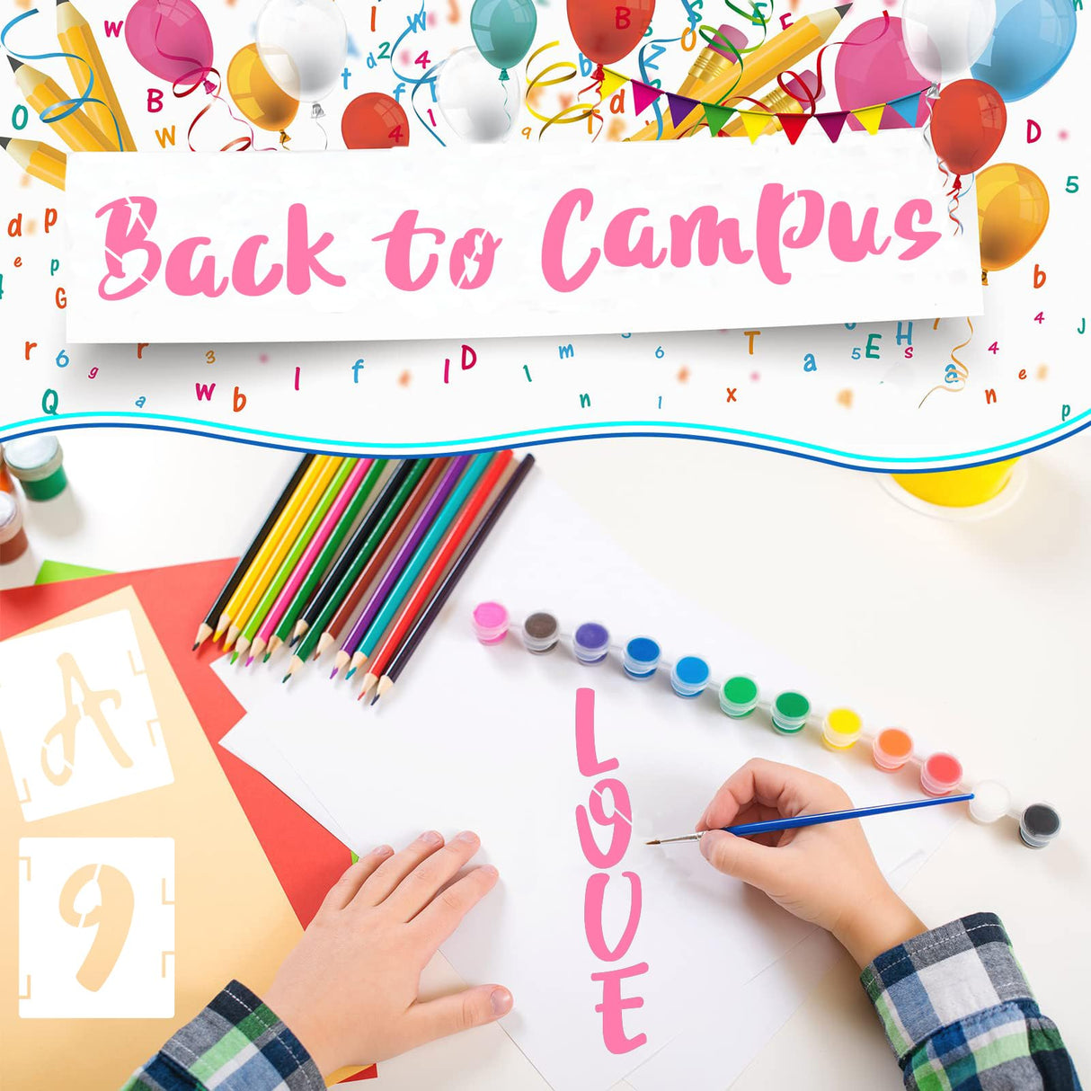 BAMIDELE 2 Inch Letter Stencils and Numbers, 66 Pcs Reusable Plastic Alphabet Symbol Interlocking Drawing Template Kit for Painting on Wood, Wall, Chalkboard, Fabric, Door Porch, Signage BAMIDELE