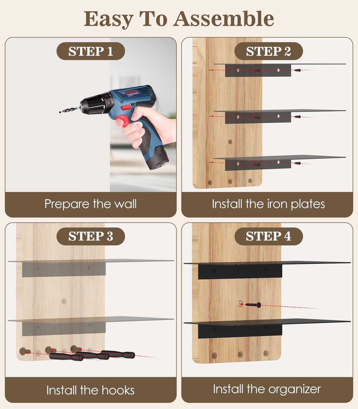 MoKo Sunglass Organizer Storage Rack, 6 Tiers Rustic Wood Sunglasses Display Rack with 3 Hooks, Wall Mounted Sunglass Storage for Entryway Living Room Bedroom, Wood + Black MoKo