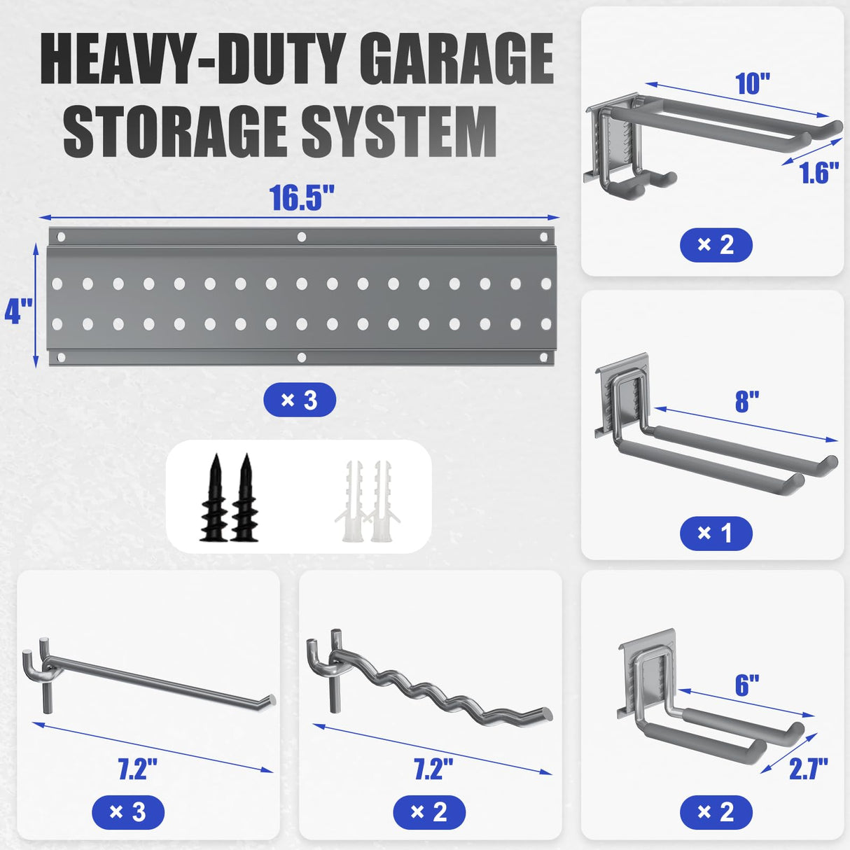 ZICANYCO Garage Tool Organizer Wall Mount 48 inches with 10 Adjustable Heavy-Duty Hooks, Garage Organization, Garden Tool Storage Rack, Yard, and Shed, Holds Up to 400 lbs (Grey) ZICANYCO