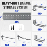 ZICANYCO Garage Tool Organizer Wall Mount 48 inches with 10 Adjustable Heavy-Duty Hooks, Garage Organization, Garden Tool Storage Rack, Yard, and Shed, Holds Up to 400 lbs (Grey) ZICANYCO
