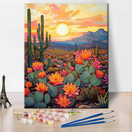 TUMOVO Adult Paint by Numbers Kits Desert Cactus Canvas Oil Painting Sunset in The Desert DIY Paint by Number for Adults Paint by Number Kits Drawing Paintwork - 16"x20", Frameless(Cactus Flower) TUMOVO