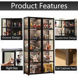 QOEUDD Display Cabinet with Acrylic Glass Door, 5 Tier Curio Display Case, Collectibles Toy Organizers Rack & Display Shelf, Kids Bookcase for Bedroom, Reading Nook, Toddler's Room, Bamboo QOEUDD