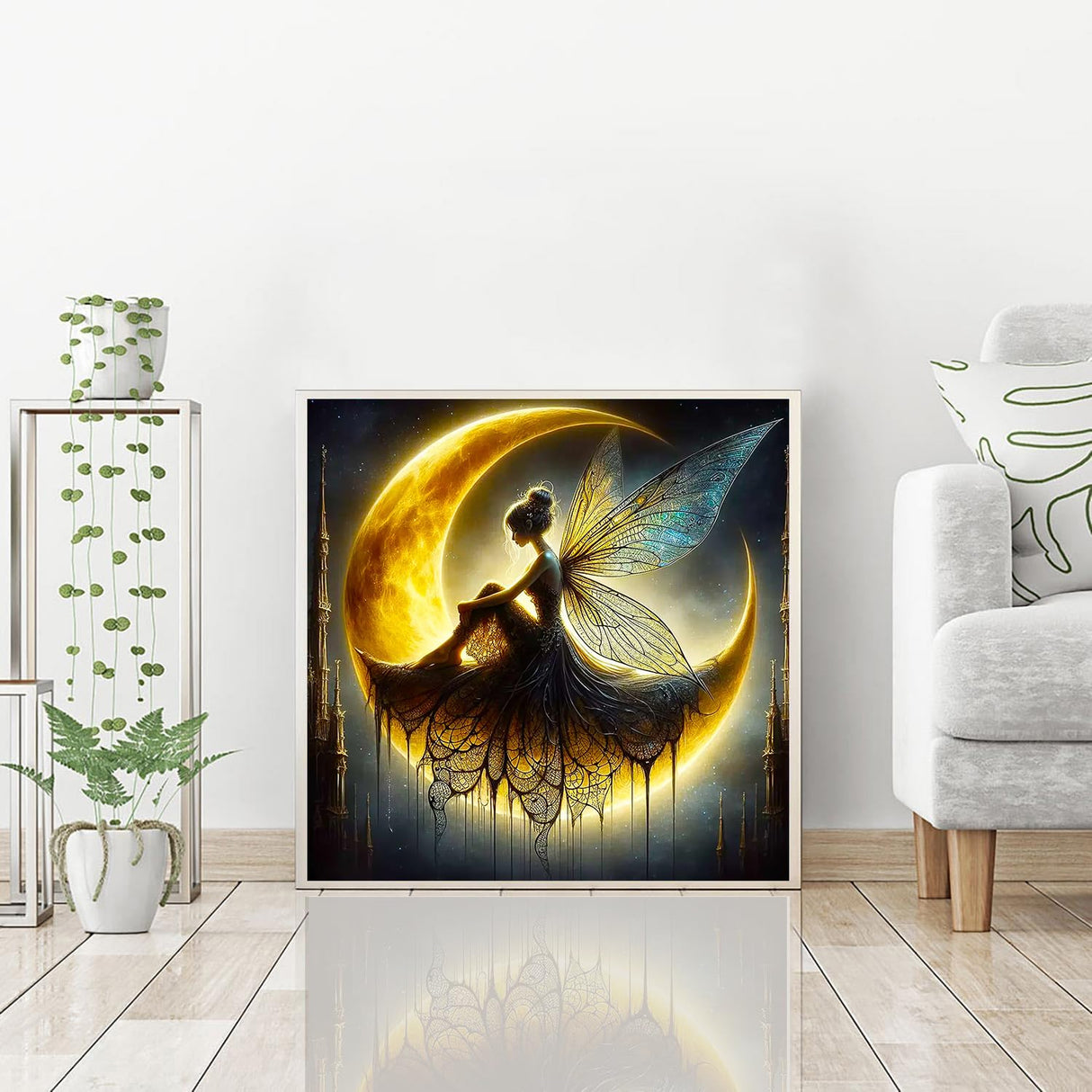 igoodom Diamond Art Kits for Adults, Fairy Diamond Painting Kit, Full Drill Round Moon Diamond Art Kits, DIY Gem Art and Crafts for Home Wall Decor Gift 14x14inch igoodom