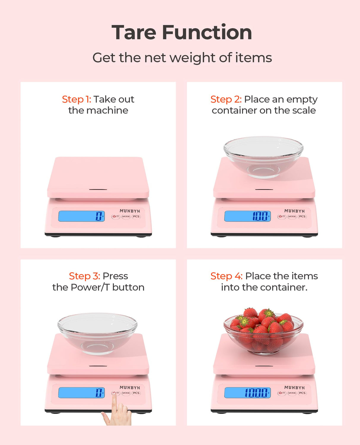 MUNBYN Shipping Scale, Accurate 66lb/0.1oz Postal Scale with Sweet Pink Style, Hold/Tear/PCS Function, Auto-Off, Battery & AC Adapter, Back-Lit LCD Display, Digital Scale for Packages and Food Pink MUNBYN