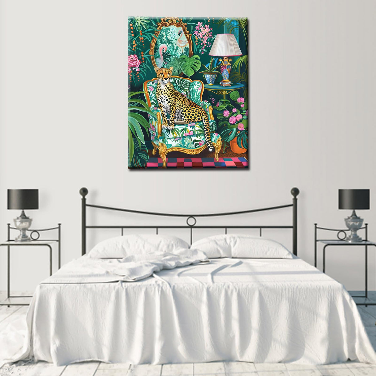 Cheetah Sitting on the Sofa Paint by Number Kit Beginner Leopards Painting Art Craft Jungle Animal Woodland on Canvas Suitable for Thicket Home Green Leaves Wall Decor 16''W x 20''H (No Framed) Tucocoo