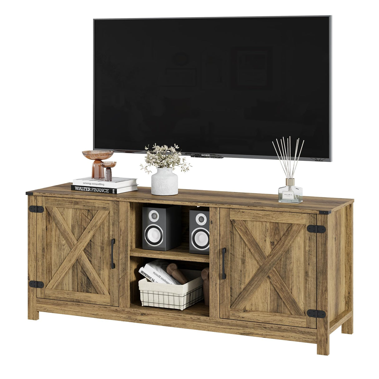 Mufico Farmhouse TV Stand for 65 Inch TV, 58" L*15.75" W*24" H Entertainment Center with Storage,Media Console Cabinets with Barn Door,TV Console Table for Living Room Mufico