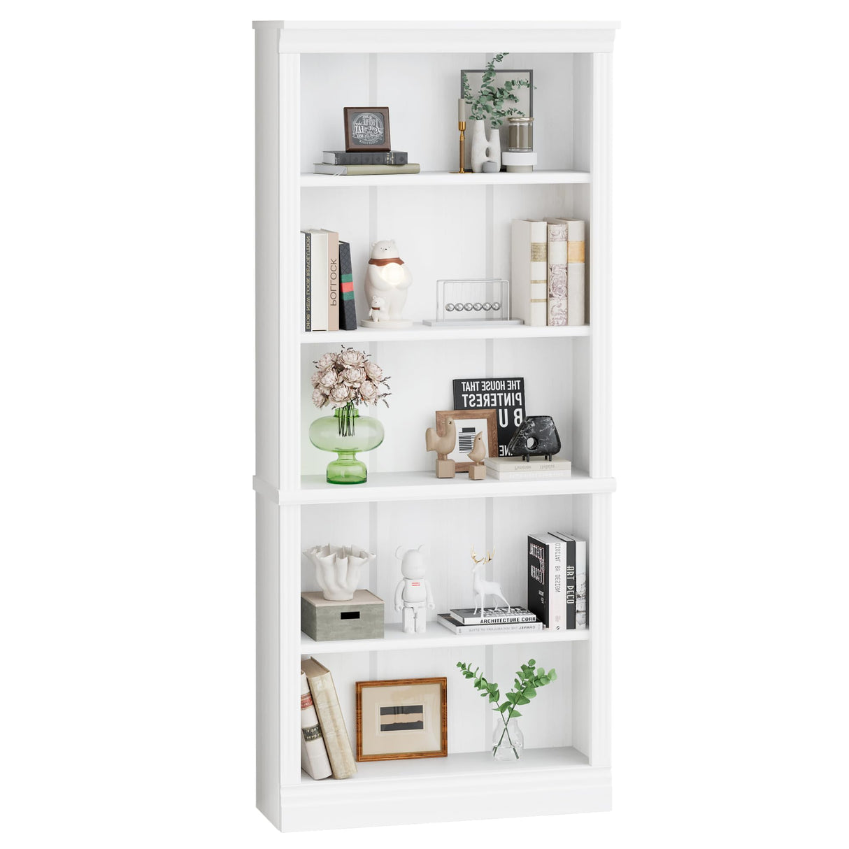 Shahoo 72" Bookcase and Bookshelf, 5-Tier Wood Bookcases with Shelves, Tall Floor Standing Book Shelf Storage Cabinet Home Decor Furniture for Living Room, Home Office 1 Pcs, White Shahoo