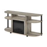 Furinno Jensen Open Storage Curved Entertainment Center Stand with Fireplace for TV up to 55 Inch, French Oak Grey Furinno