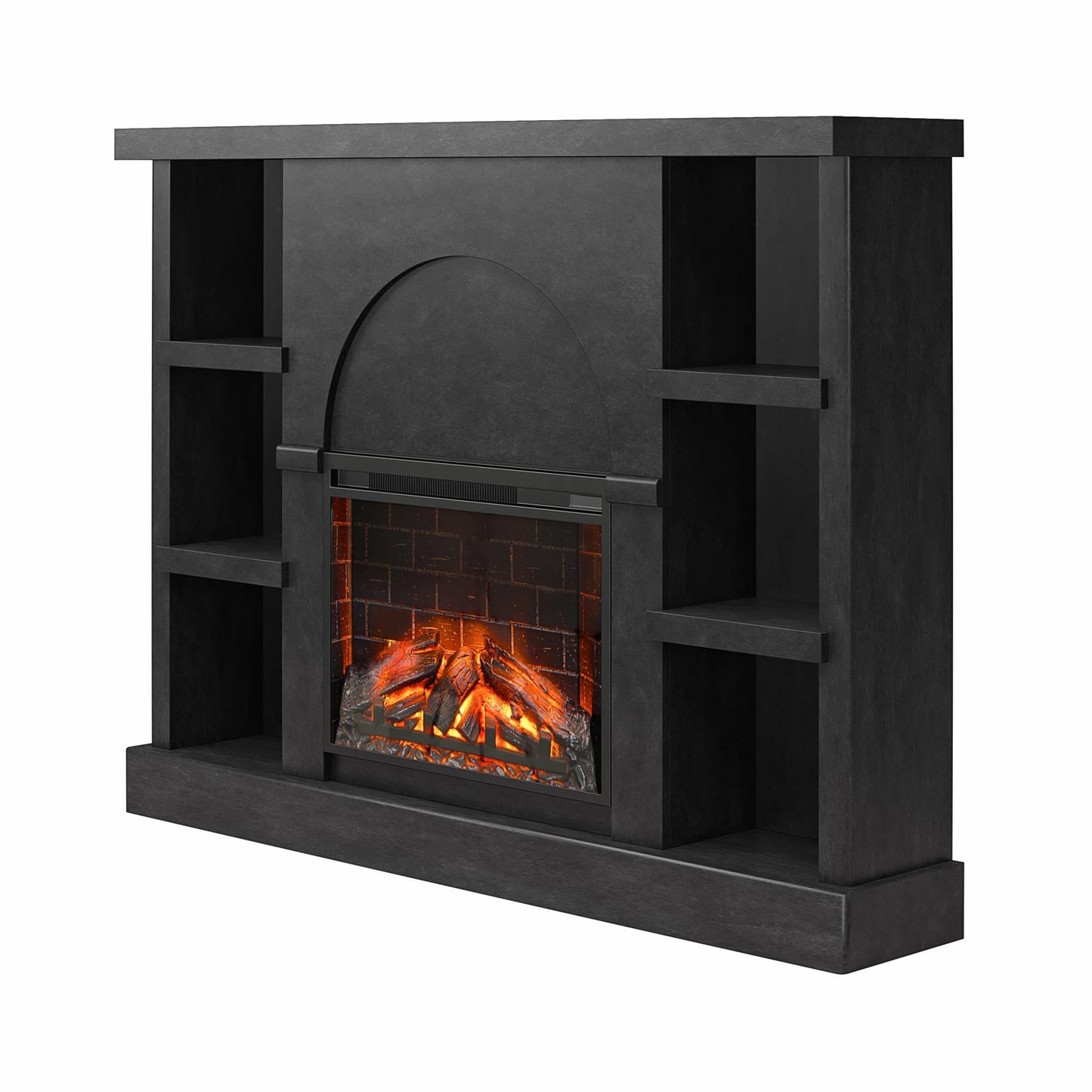 Mr.Kate Winston Fireplace Mantel with Built-in Bookshelves, Black Plaster