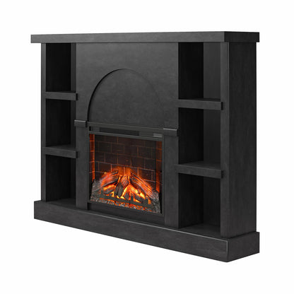 Mr.Kate Winston Fireplace Mantel with Built-in Bookshelves, Black Plaster