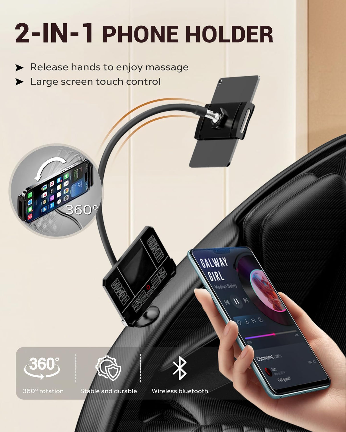 Zero Gravity Full Body Massage Chair Recliner with Heat Therapy, Bluetooth Speaker, Air Compression Massage, Foot Roller, Touch Screen, Space-Saving Design, Faux Leather (Black) BILITOK