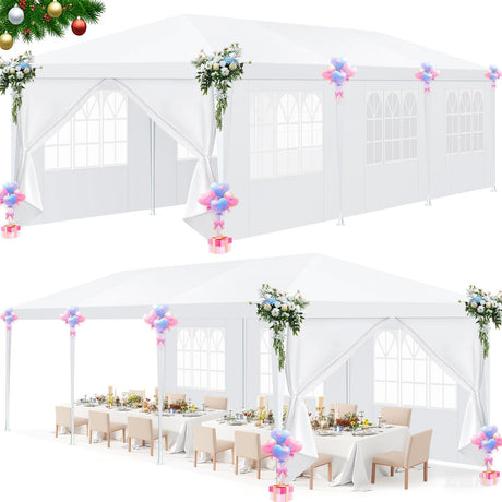 HOTEEL 10'x30' Canopy Party Tent with 6 Removable Sidewalls, Outdoor Tent for Parties, Event Tent, Large Canopy Tent for Weddings, BBQ, Parties, Patio Camping Gazebo, Waterproof, White Hoteel