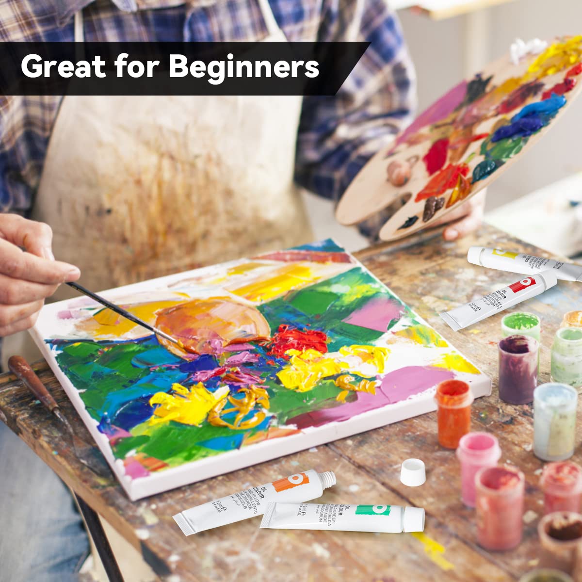 LIGHTWISH Oil Paint Set,24 x 12ml Colors, Richly Pigmented Oil Based Paint for Canvas Painting, Non-Toxic Oil Painting Supplies for Beginners, Students and Adults LIGHTWISH