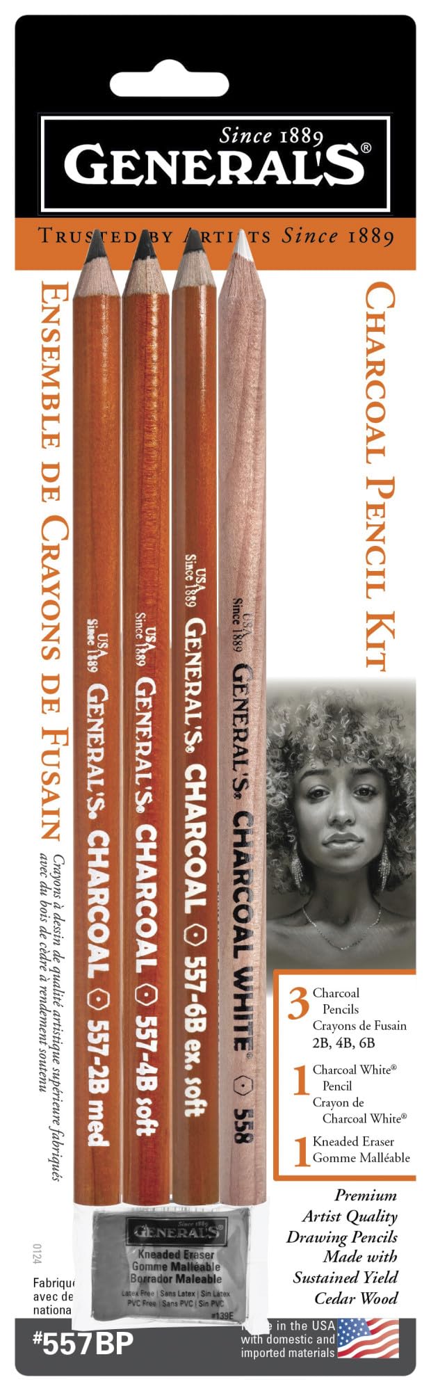 General's Charcoal Pencil Kit, Assorted Hardness, Set of 5 GENERAL'S