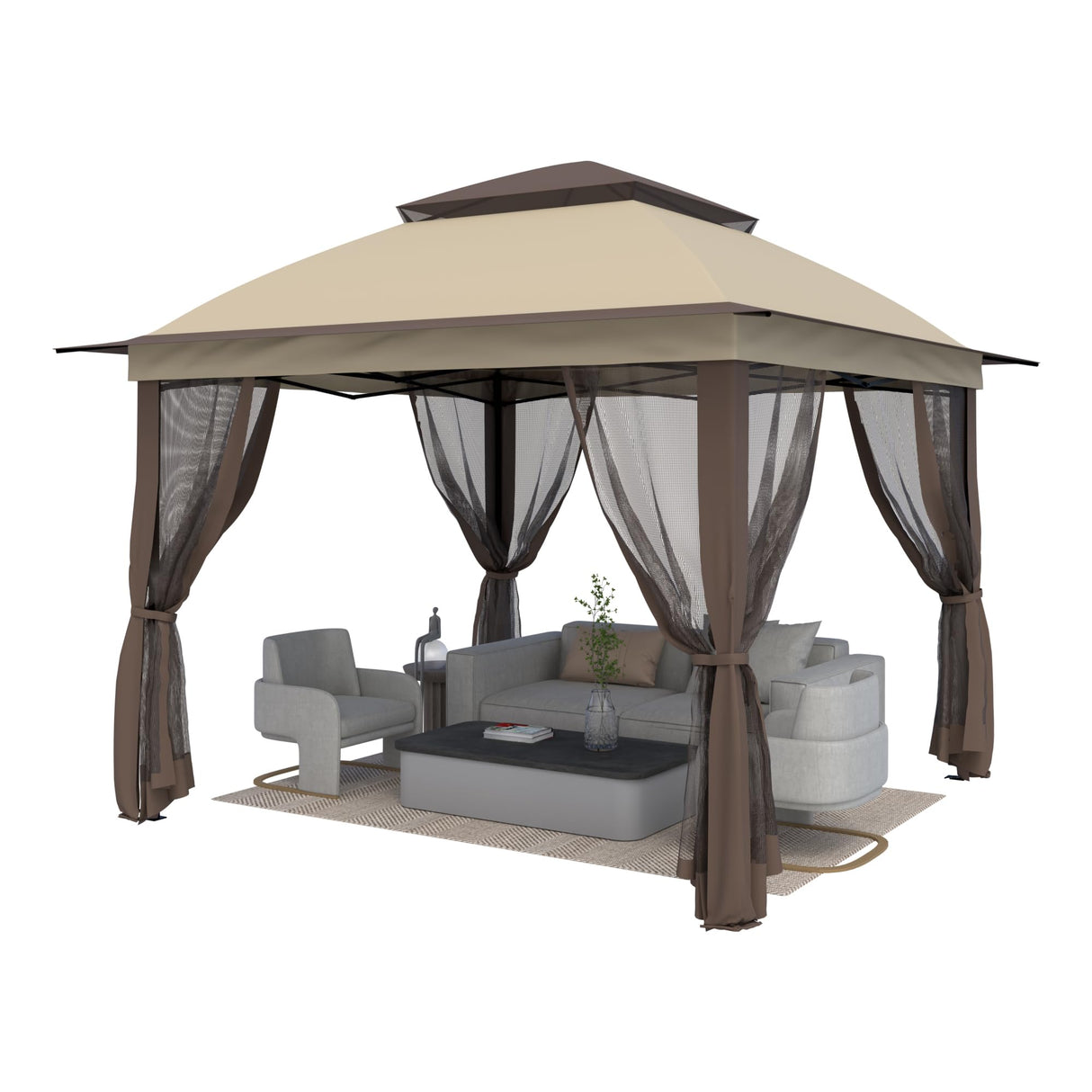11'X11' Gazebo Pop Up with 4 Sidewalls Mosquito Netting, Heavy Duty Patio Gazebo Canopy Tent with Double Air Roofs for Backyards, Patios, Decks, Gardens, Parks Yokayoay