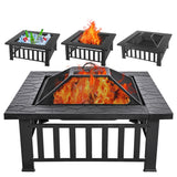 Panovue Multifunctional Fire Pit Table 32 inch Square Metal Firepit Stove Backyard Patio Garden Fireplace for Camping, Outdoor Heating, Bonfire and Picnic Panovue