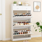 VOWNER Shoe Cabinet with 3 Flip Drawers & 2 Drawers, Freestanding Shoe Storage Cabinet with Adjustable Shelves, Shoe Organizer for Entryway, Hallway, Living Room, White VOWNER