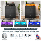AOGLLATI Dresser for Bedroom with Column Design, 4 Drawer Dresser with Charging Station, Modern Bedroom Led Tall Black Dresser for Bedroom Closet AOGLLATI